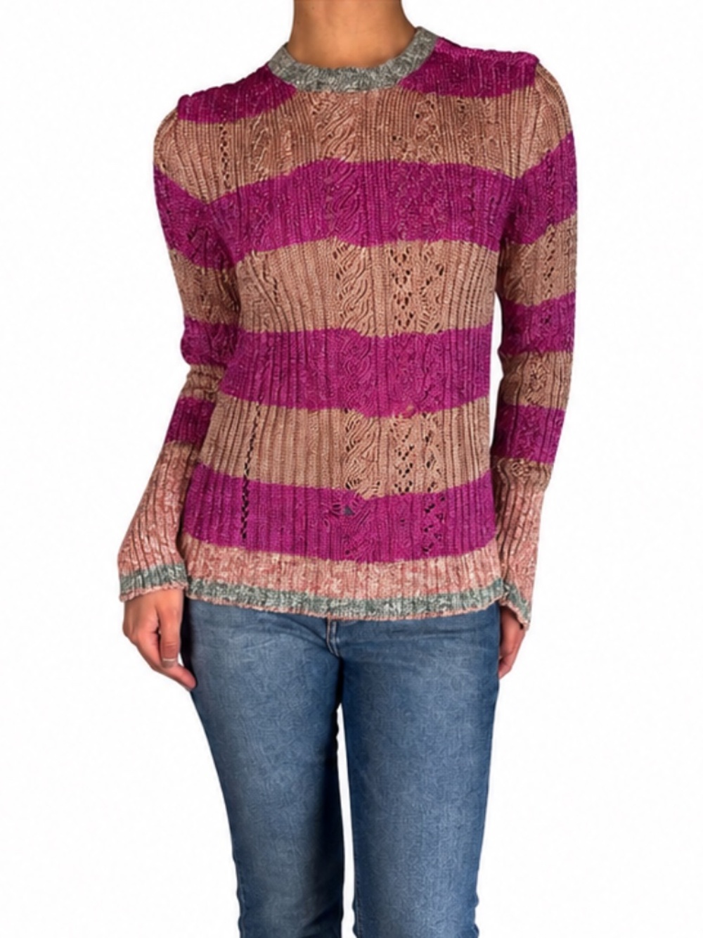 Zadig & Voltaire Delly VL Metallic Striped Open Knit Sweater Small